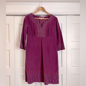 Boden purple cord dress with 3/4 sleeves, size 10R